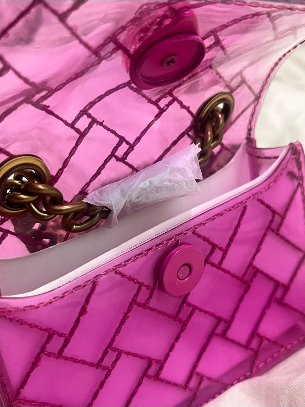 Kurt Geiger Hot Pink Transparent Crossbody with Gold Chain (Vinyl) - Picture 9 of 11
